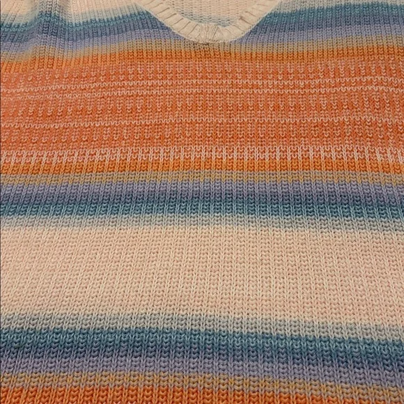 Loft pink & blue Ombre Striped V-Neck Sweater SZ L cotton blend casual weekend - Picture 11 of 11